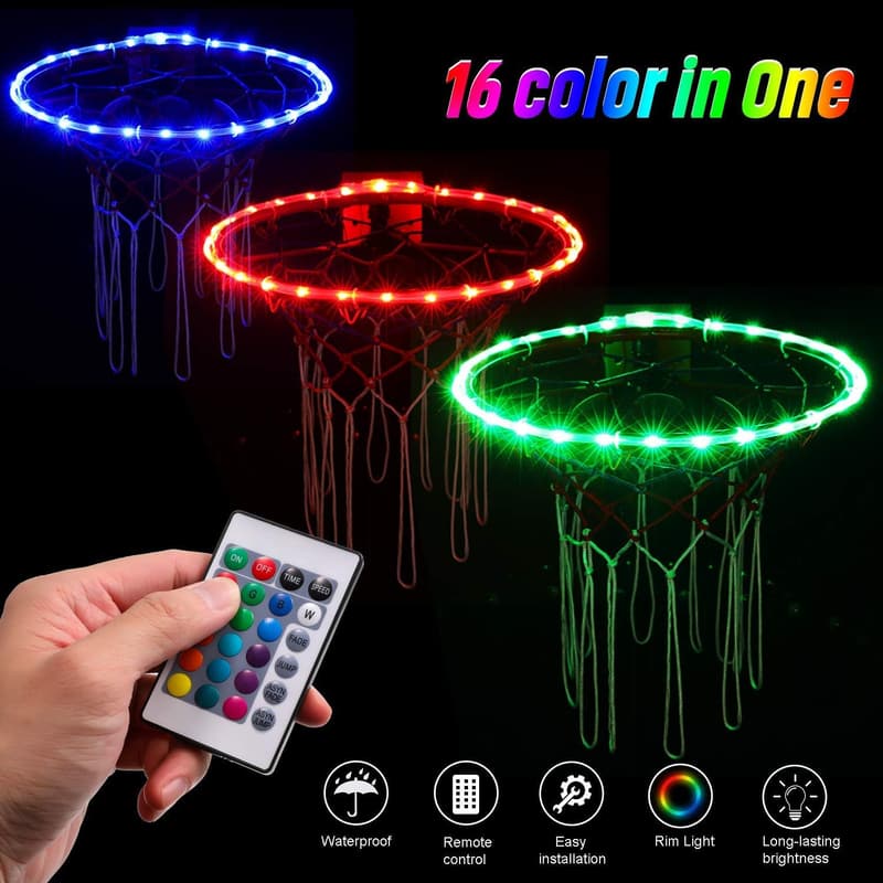 LED Basketball Hoop Lights with Remote, 16 Color Options, Waterproof