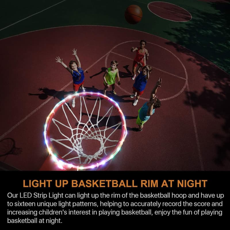 LED Basketball Hoop Lights with Remote, 16 Color Options, Waterproof