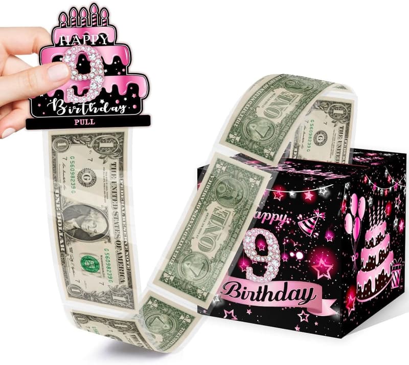 9th Birthday Money Box Surprise Gift for Kids - Pink Decor