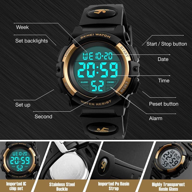 Kids Waterproof Digital Sports Watch with 7 Colorful LEDs