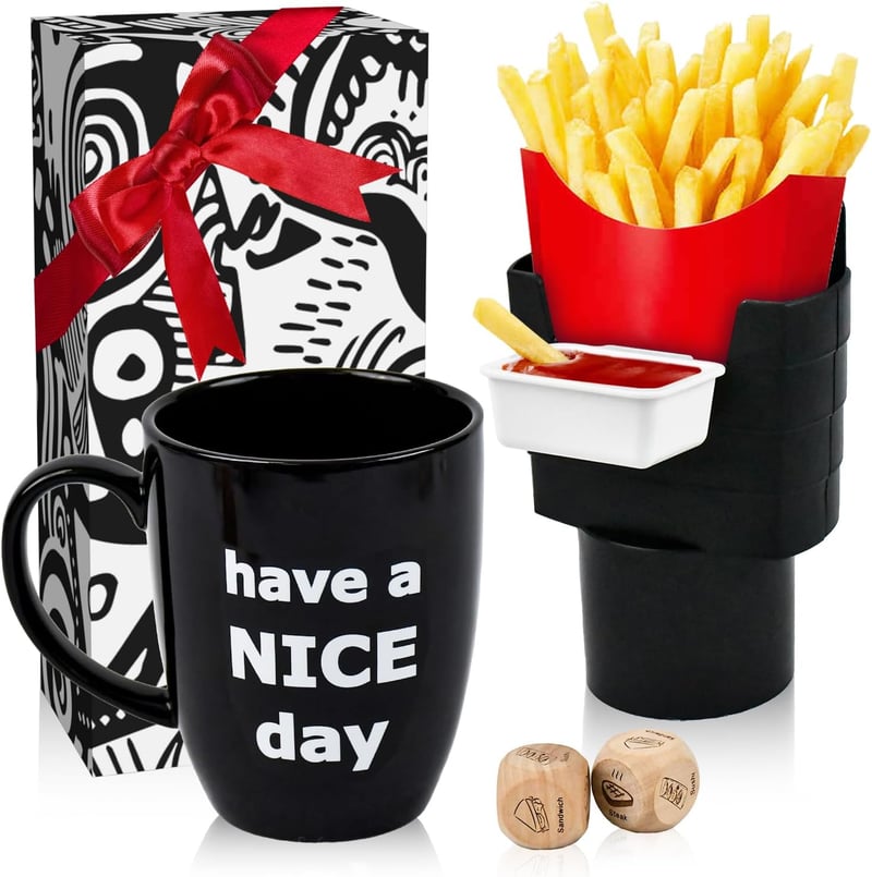 Funny Coffee Mug & Fry Holder Set - Gag Gifts for Adults