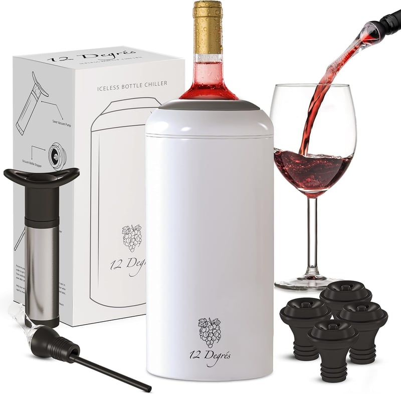 Wine Chiller Set - Stainless Steel Cooler with Pump & Stoppers