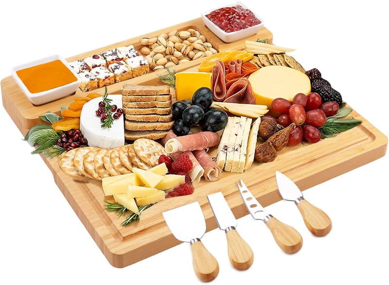 Bamboo Charcuterie Board & Knife Set - Perfect Housewarming Gift