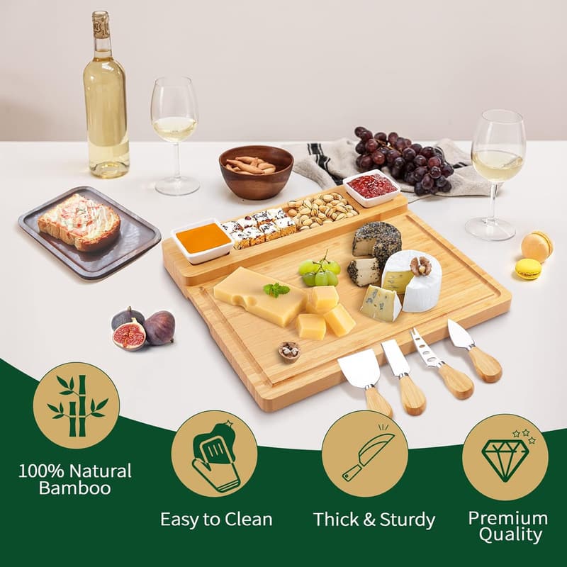 Bamboo Charcuterie Board & Knife Set - Perfect Housewarming Gift