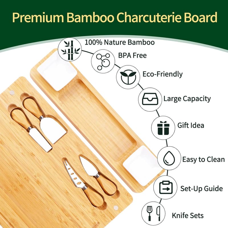 Bamboo Charcuterie Board & Knife Set - Perfect Housewarming Gift