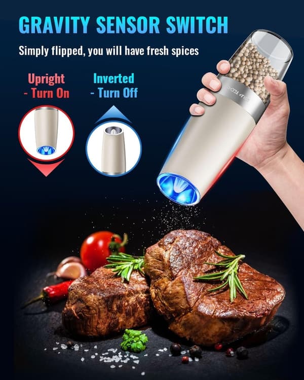 Battery-Powered Adjustable Salt and Pepper Grinder Set - 2 Pack