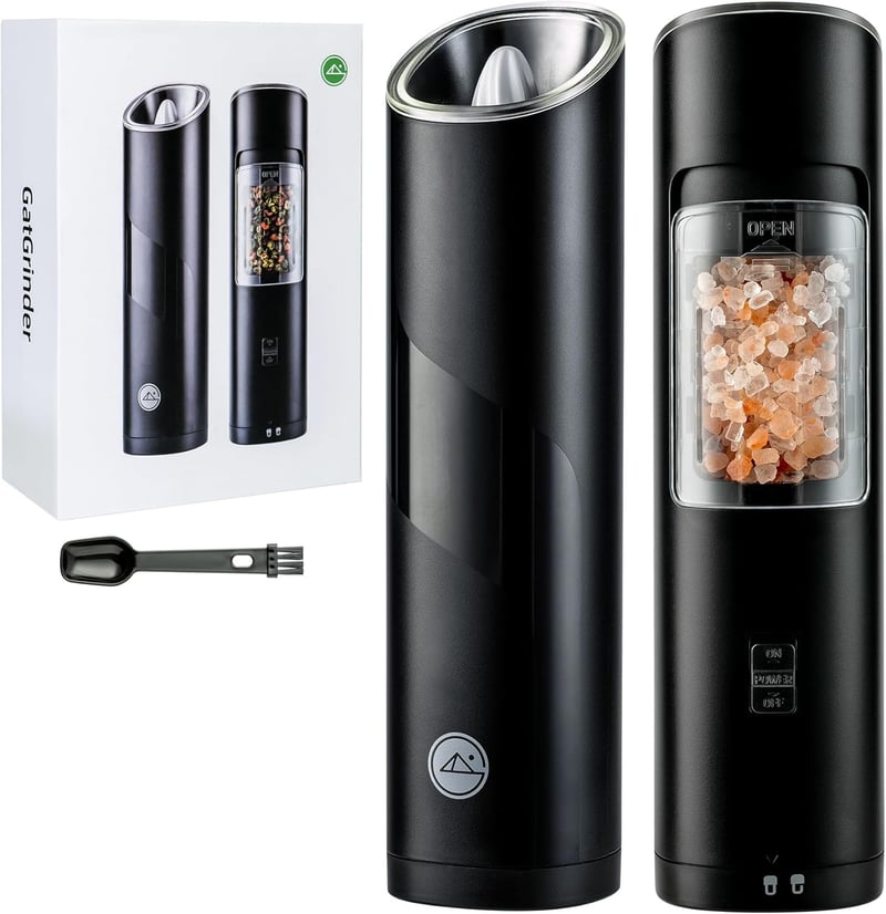 Electric Salt and Pepper Grinder Set with LED Light, Black