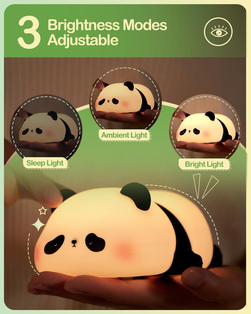 Cute Panda LED Night Light - Dimmable Silicone Nursery Lamp