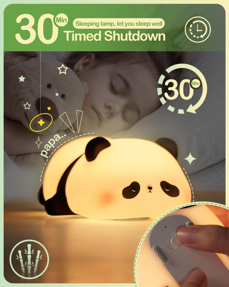 Cute Panda LED Night Light - Dimmable Silicone Nursery Lamp