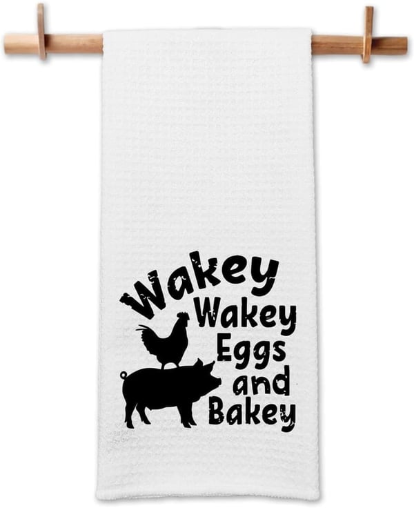 Funny Kitchen Towels - Wakey Wakey Eggs and Bakey Dishcloth