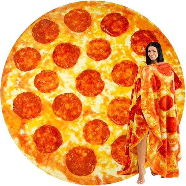 Giant Pepperoni Pizza Blanket - Soft Round Flannel for Adults & Kids