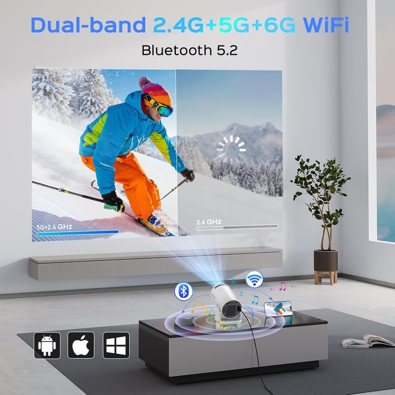 Portable Mini Projector with WiFi & Bluetooth, 1080P