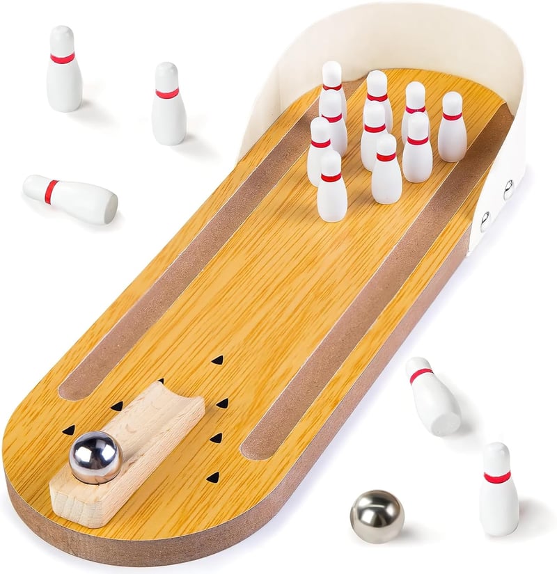 Mini Bowling Set - Wooden Desk Toy for Coworkers