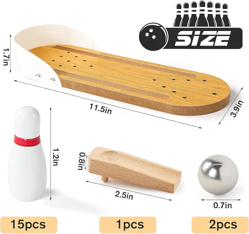 Mini Bowling Set - Wooden Desk Toy for Coworkers