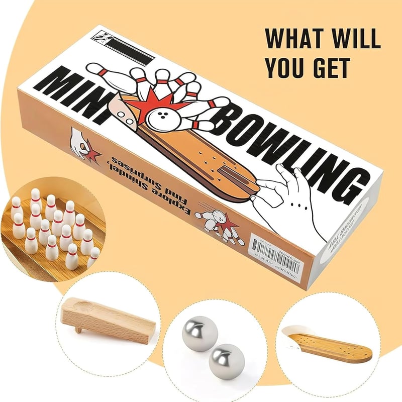 Mini Bowling Set - Wooden Desk Toy for Coworkers
