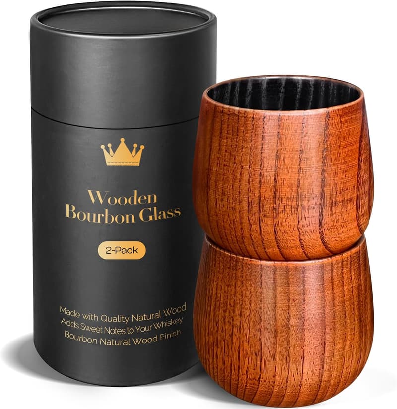 Bourbon Gifts for Men: 10oz Charred Wooden Tumblers (2-Pack)