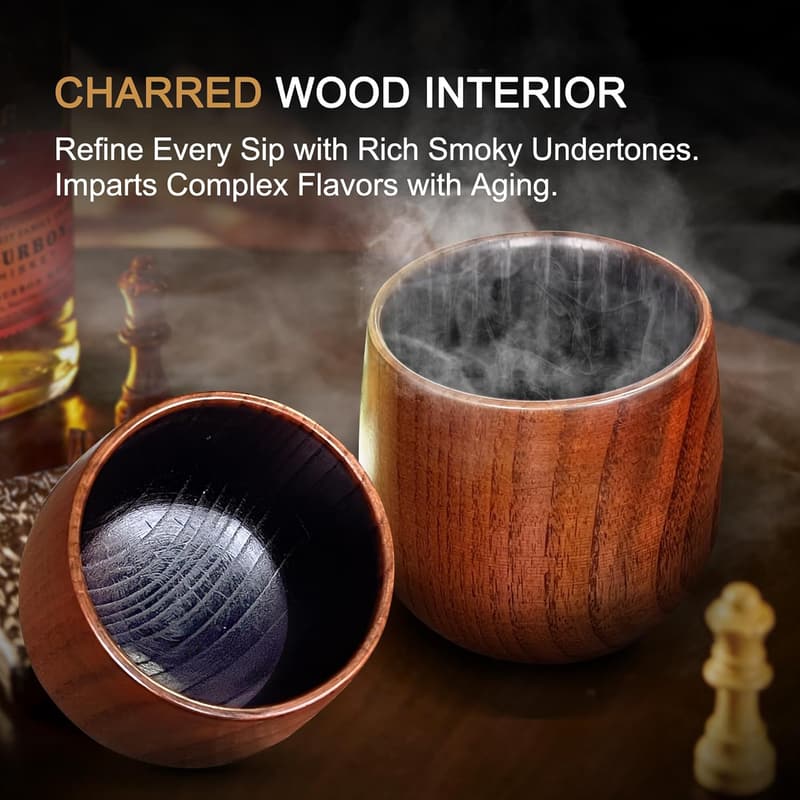 Bourbon Gifts for Men: 10oz Charred Wooden Tumblers (2-Pack)
