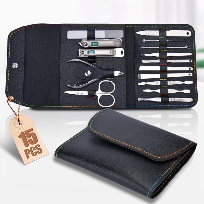 15-Piece Stainless Steel Nail Clipper Set with Travel Case
