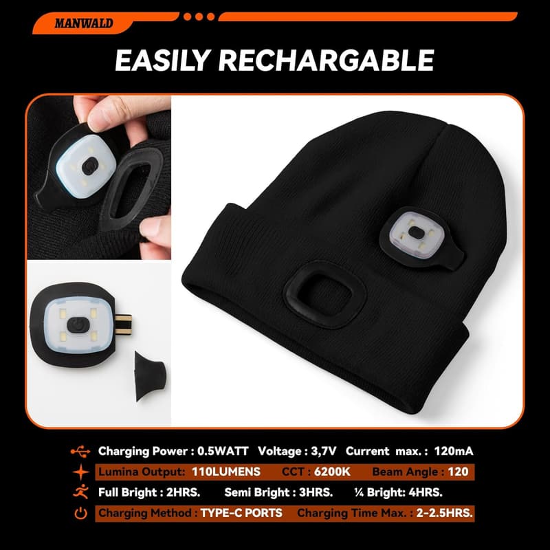 USB Rechargeable LED Beanie Hat for Men – Ideal Father's Day Gift