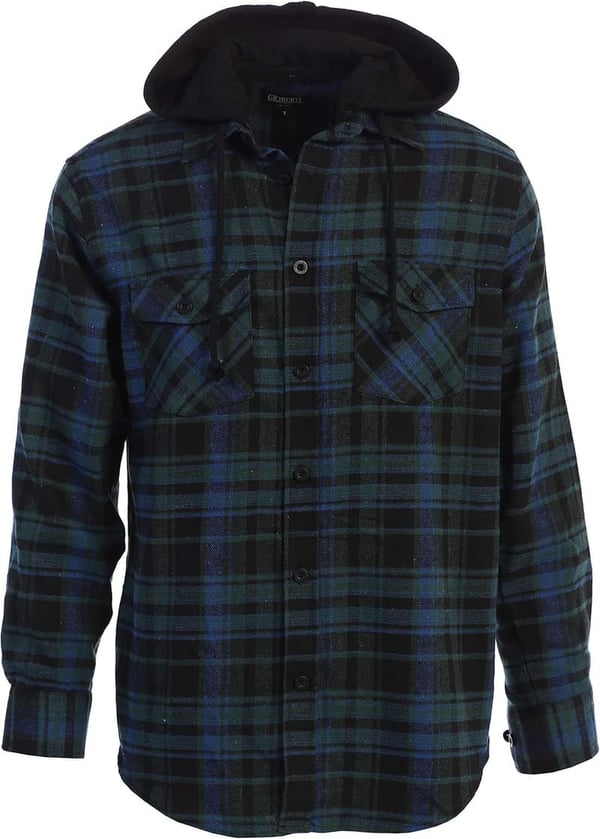 Men's Cotton Plaid Flannel Shirt with Removable Hoodie