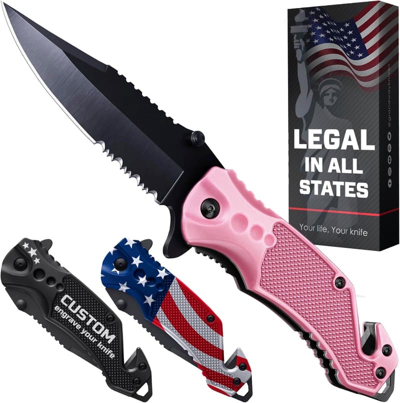 Pink Pocket Knife for Women - 2.95” Serrated Blade - Self Defense Tool