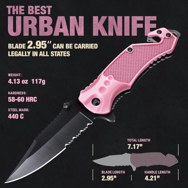 Pink Pocket Knife for Women - 2.95” Serrated Blade - Self Defense Tool