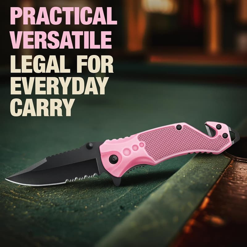 Pink Pocket Knife for Women - 2.95” Serrated Blade - Self Defense Tool