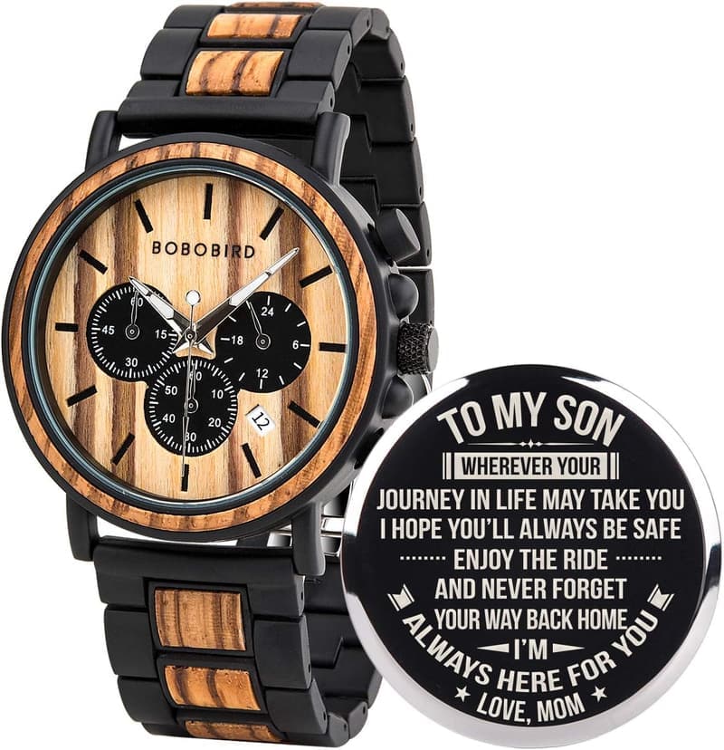 Personalized Engraved Wooden and Stainless Steel Watch for Men