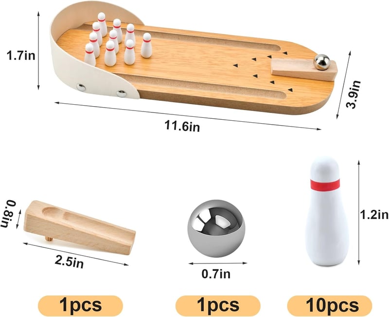 Mini Bowling Game Set - Fun Tabletop Gift for Dad