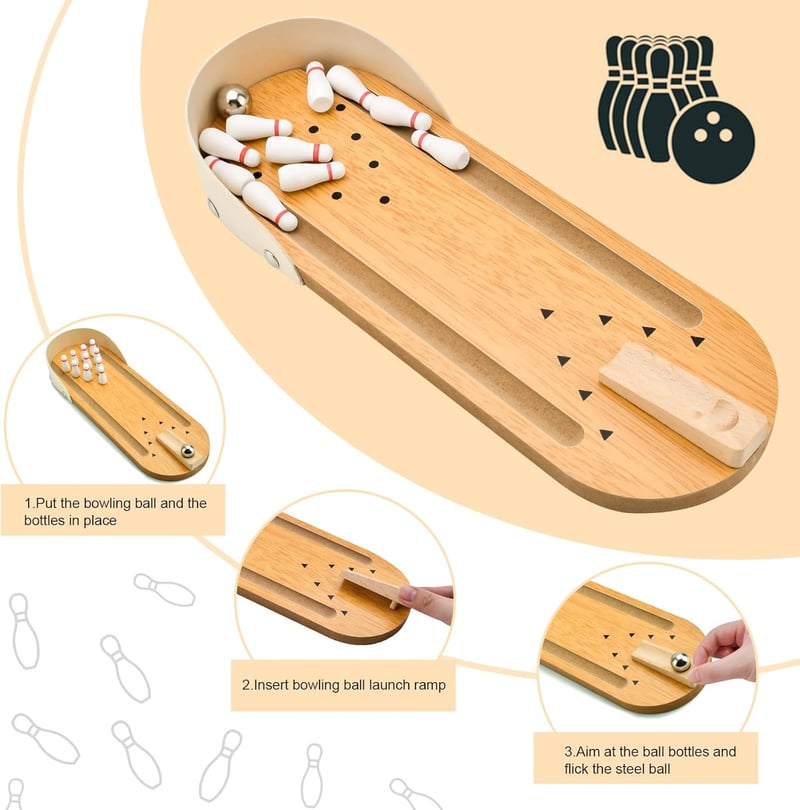 Mini Bowling Game Set - Fun Tabletop Gift for Dad