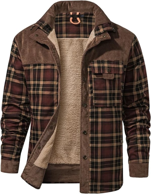 Men's Flannel Sherpa-Lined Jacket - Warm Plaid Coat