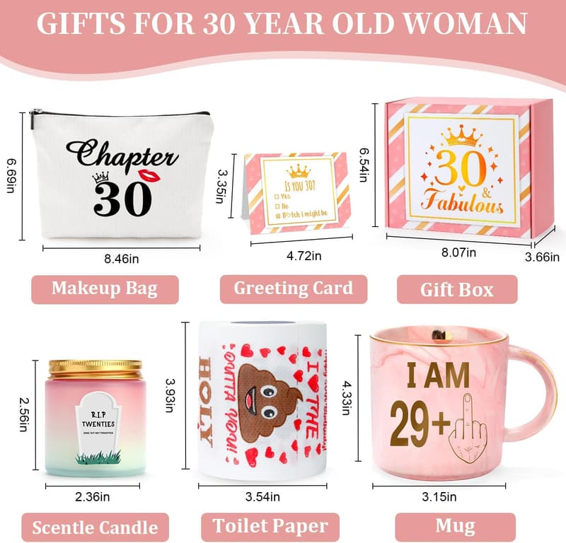 30th Birthday Gift Set for Her – Funny Mug, Bag, Candle