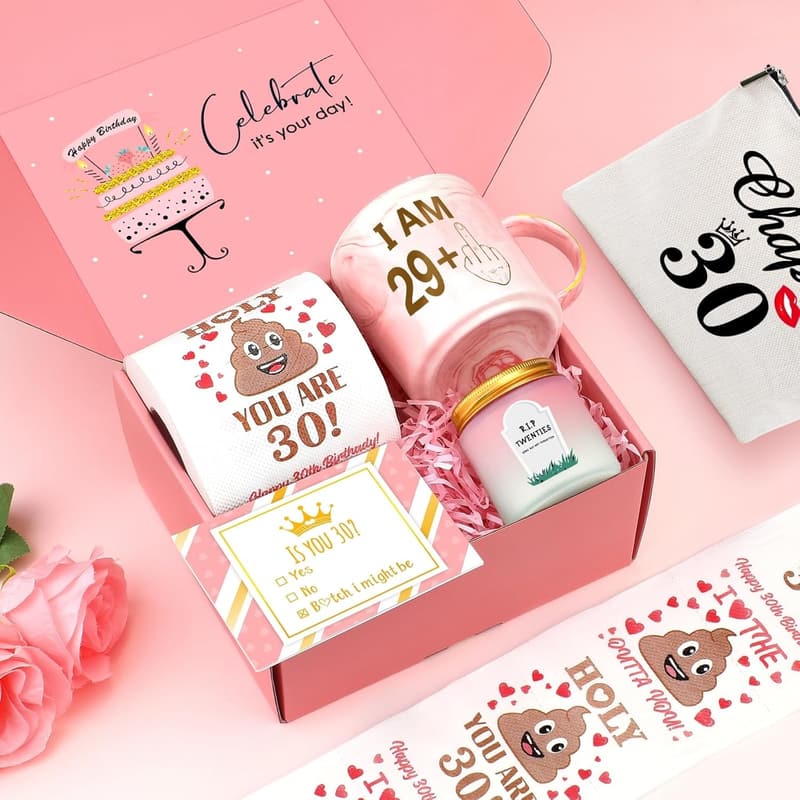 30th Birthday Gift Set for Her – Funny Mug, Bag, Candle