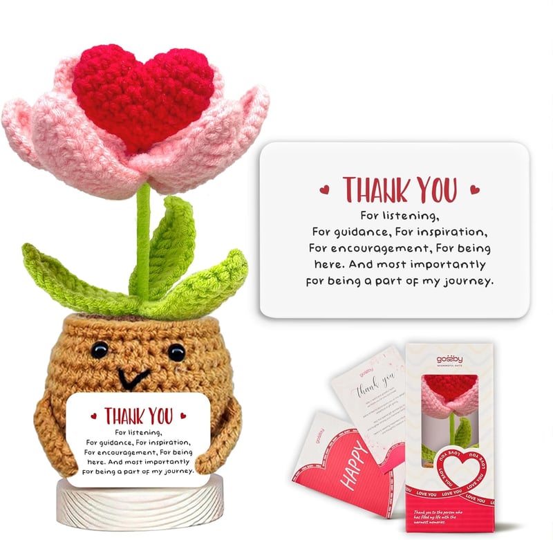 Thank You Crochet Heart Flower - Handmade Gift for Women