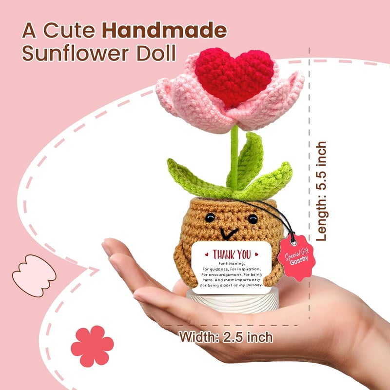 Thank You Crochet Heart Flower - Handmade Gift for Women
