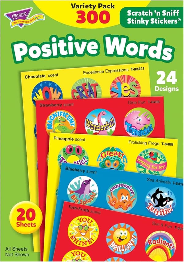 Scented Scratch 'N Sniff Stickers for Kids - 24 Designs, 20 Sheets