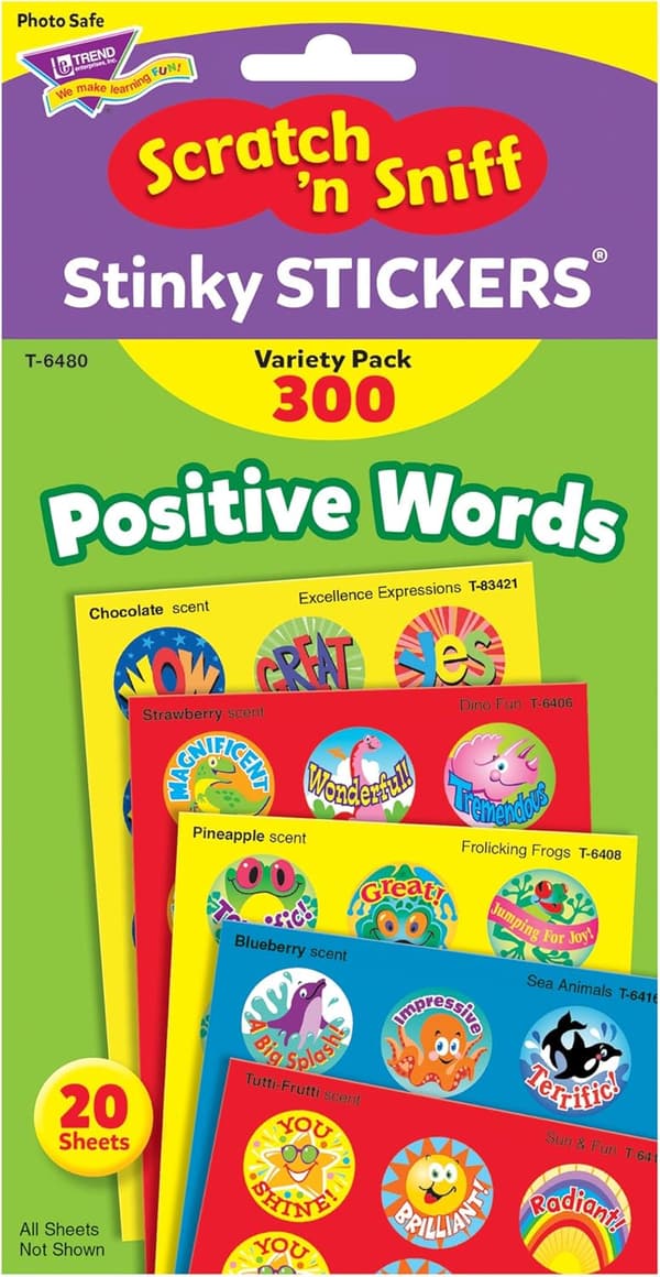 Scented Scratch 'N Sniff Stickers for Kids - 24 Designs, 20 Sheets