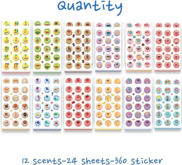 Scratch and Sniff Stickers Set - 24 Sheets, 12 Scents for Kids