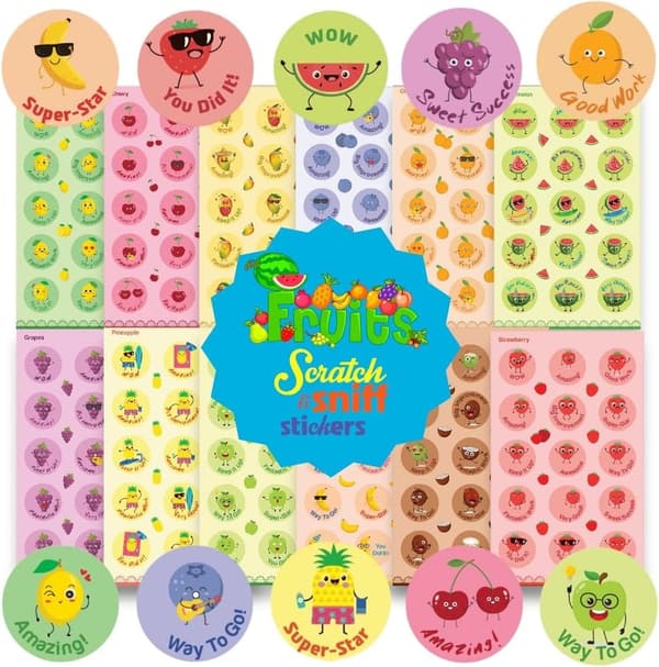Scratch and Sniff Stickers - 12 Fruit & Food Scents for Kids