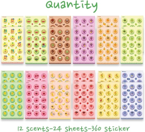 Scratch and Sniff Stickers - 12 Fruit & Food Scents for Kids