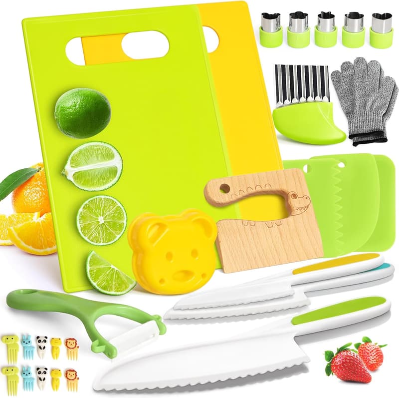 Kids' Montessori Cooking Knife Set with Cutting Board - 28PCS