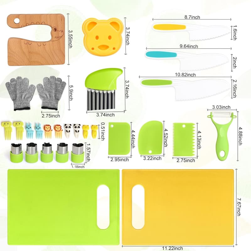 Kids' Montessori Cooking Knife Set with Cutting Board - 28PCS