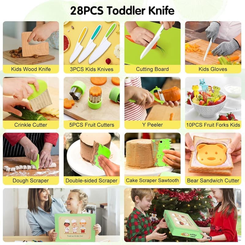 Kids' Montessori Cooking Knife Set with Cutting Board - 28PCS
