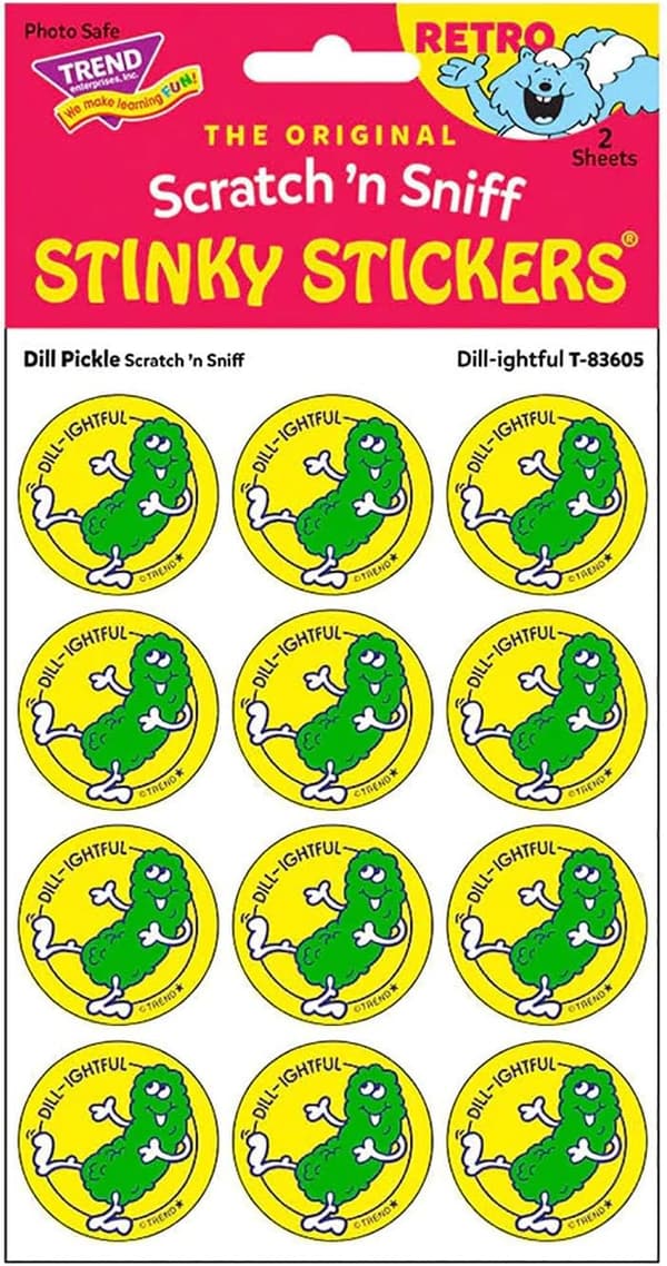 Retro Dill Pickle Scratch 'n Sniff Stickers - 24 Pack