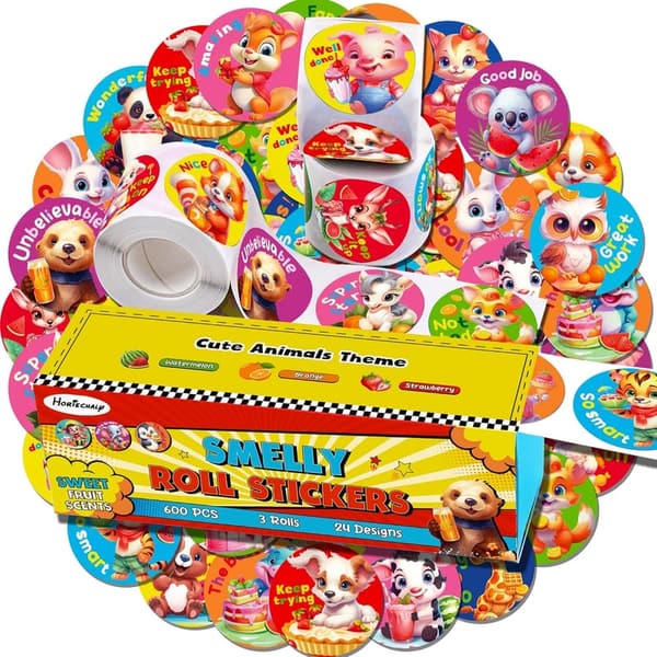 Scratch and Sniff Animal Stickers – 600 Pcs, Reward for Kids