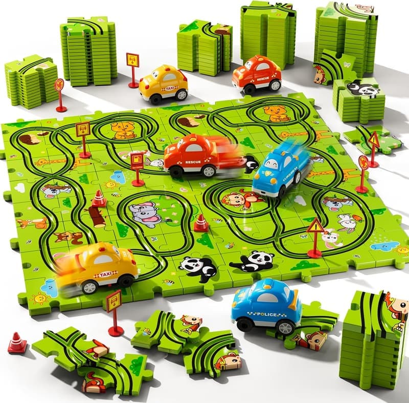 Race Track Car Puzzle Set - 64 pcs, Ideal Toddler Gift Ages 3-6