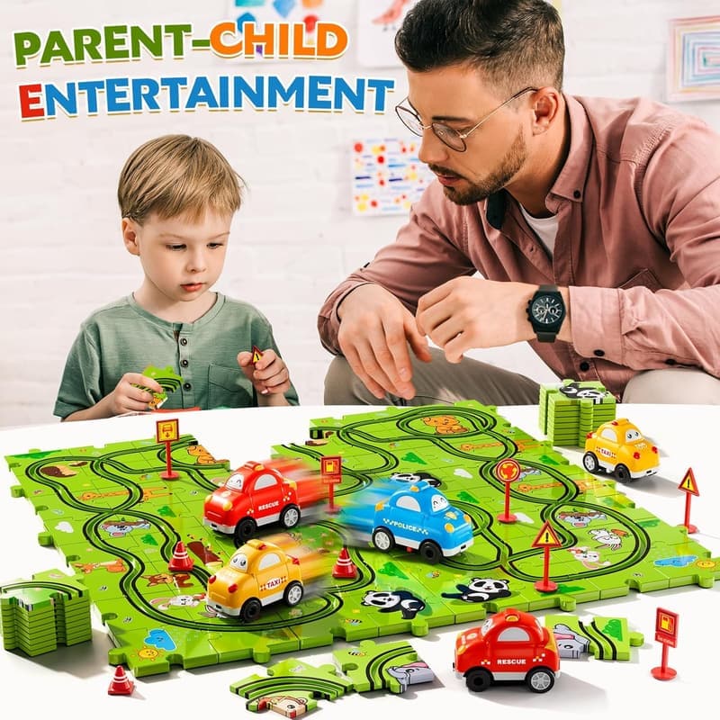 Race Track Car Puzzle Set - 64 pcs, Ideal Toddler Gift Ages 3-6