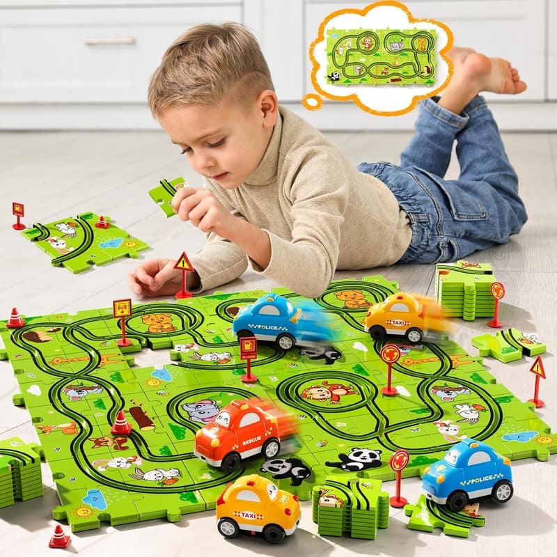 Race Track Car Puzzle Set - 64 pcs, Ideal Toddler Gift Ages 3-6