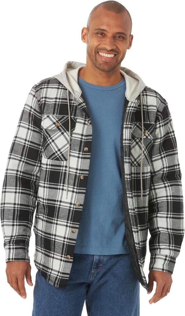 Men's Quilted Flannel Shirt Jacket with Hood