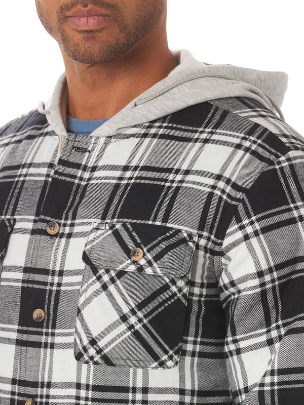 Men's Quilted Flannel Shirt Jacket with Hood